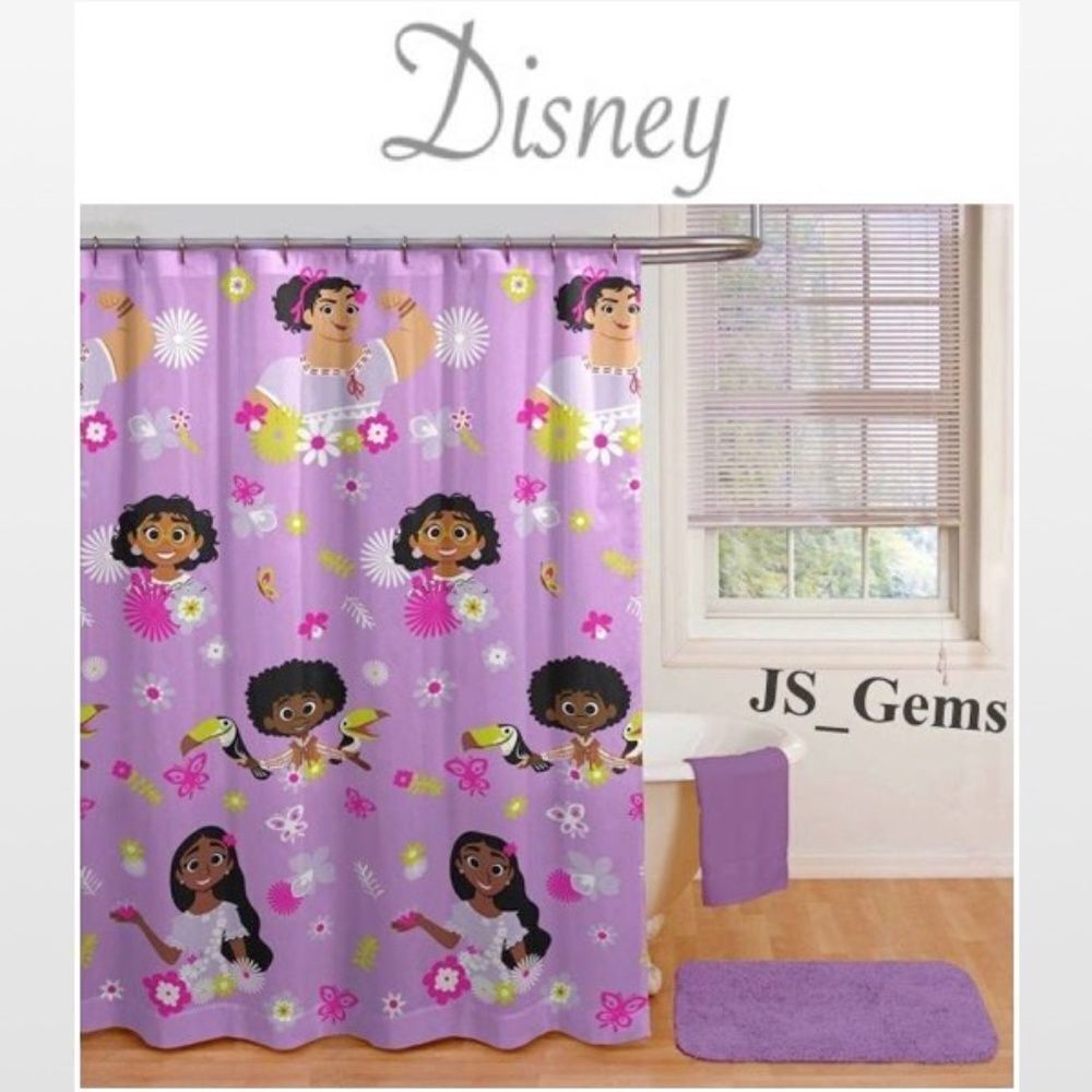 New Disney Shower Curtain Encanto Pink Fabric Bathroom Fun Whimsical Bath NWT